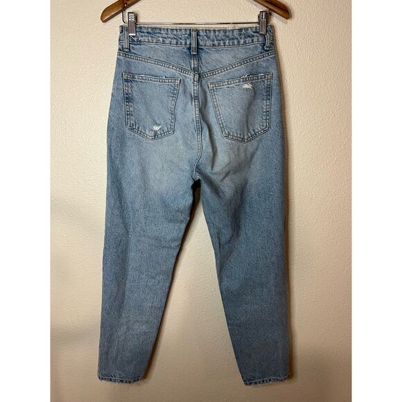 Zara blue ripped distressed high rise button fly straight leg jeans 6 - Picture 5 of 6